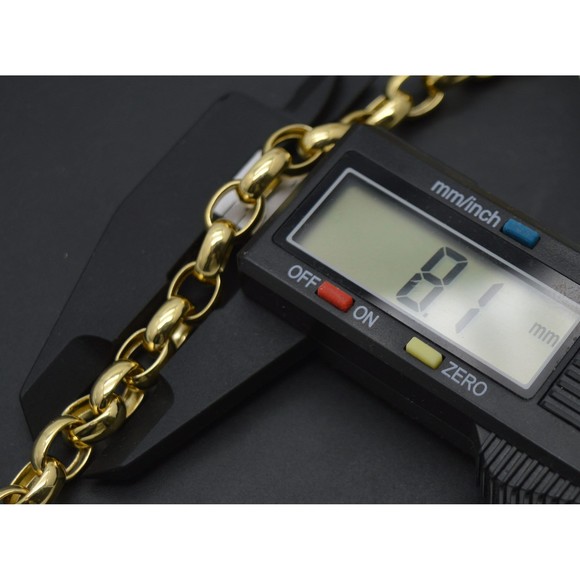 Real 14K Solid Yellow Gold Shiny 7.5" Rolo Chain Polished Charm Bracelet 8mm - Picture 5 of 6